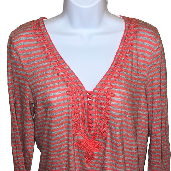 J. Crew Factory Orange & Gray Long Sleeved V-Neck‎ Tee Soutache Trim MED - Picture 6 of 7